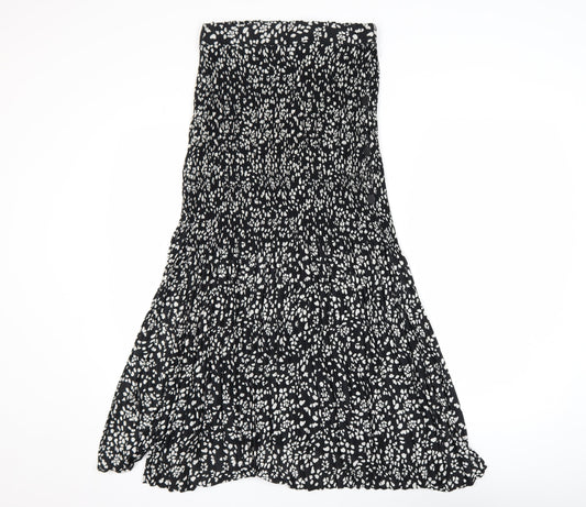 Topshop Women's Black Animal Print A-Line Midi Dress Size 10