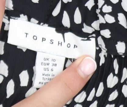Topshop Women's Black Animal Print A-Line Midi Dress Size 10