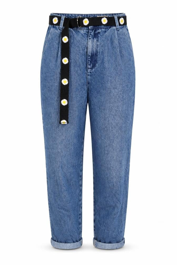 Front view of ASOS Women Blue Mom Jeans 28/32 High Waist Belted Denim