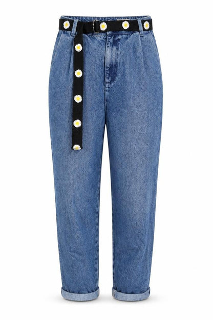Front view of ASOS Women Blue Mom Jeans 28/32 High Waist Belted Denim