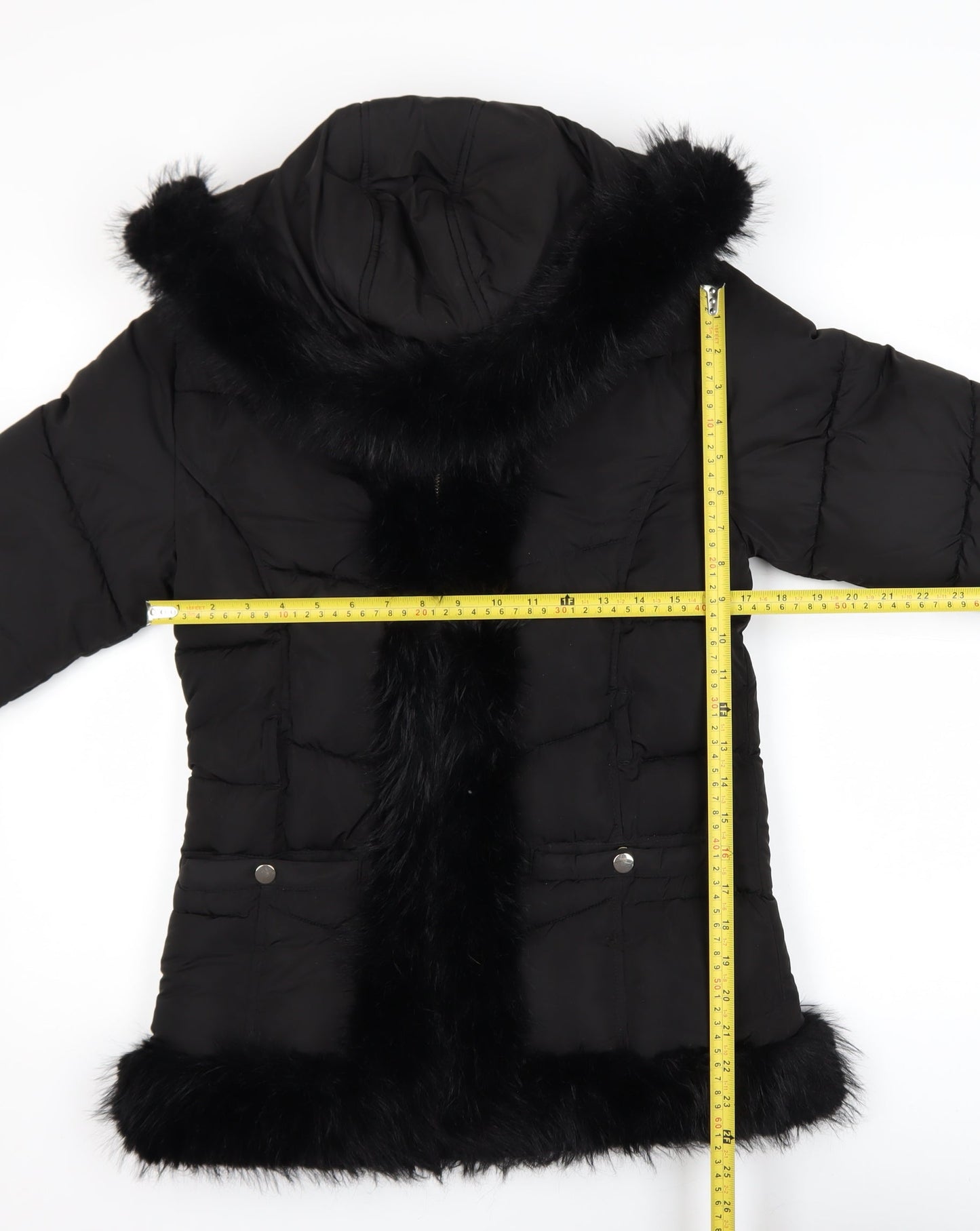 River Island Girls Black Faux Fur Trim Hooded Puffer Coat 11-12 Years