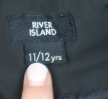River Island Girls Black Faux Fur Trim Hooded Puffer Coat 11-12 Years