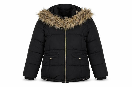Next Girls Black Faux Fur Hooded Puffer Jacket 9 Years Winter Coat