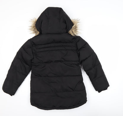 Next Girls Black Faux Fur Hooded Puffer Jacket 9 Years Winter Coat