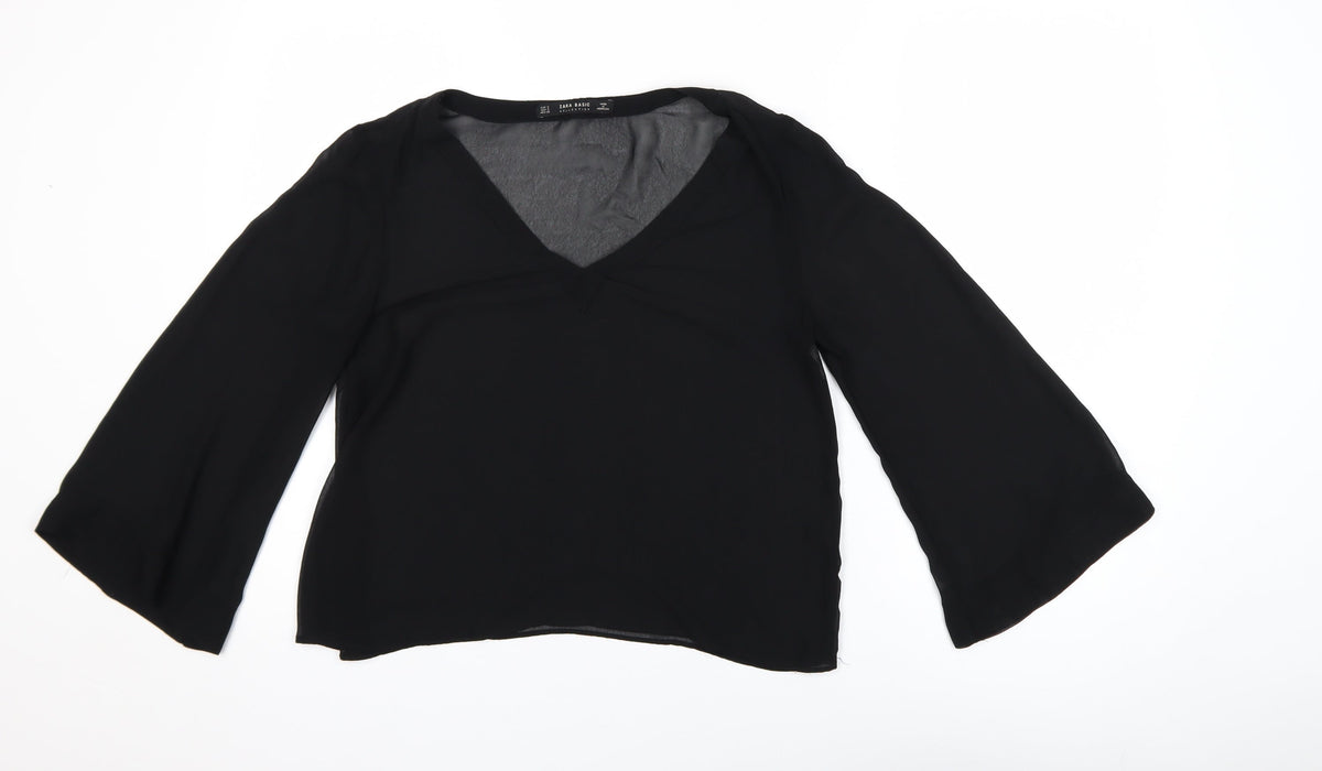 Womens UK Size S Zara Basic Black Basic Blouse