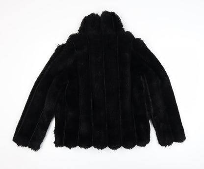 River Island Girls Black Faux Fur Mid-Length Coat 11-12 Years Lined Winter