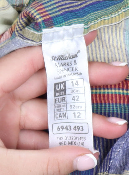 Marks and Spencer Men's Multicoloured Plaid Long Sleeve Regular Fit Cotton Shirt