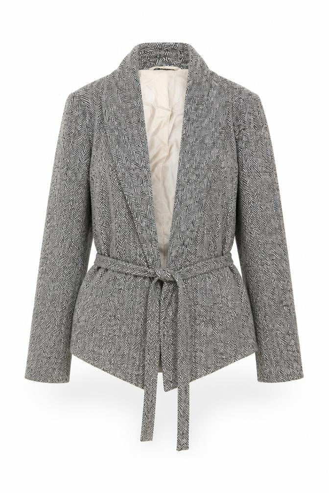 Great Plains Women’s Grey Herringbone Belted Blazer L