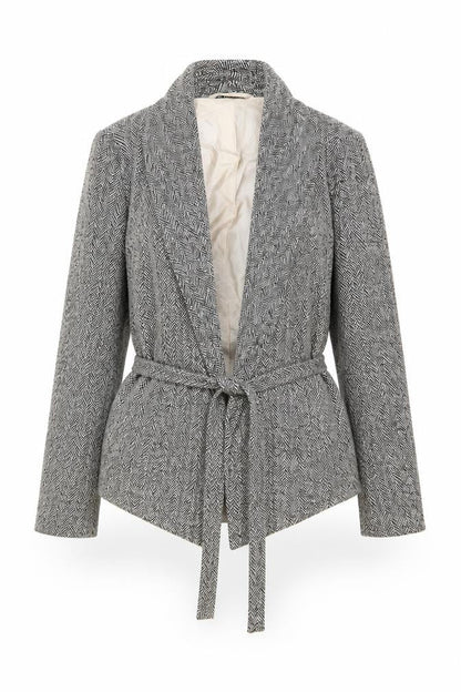 Great Plains Women’s Grey Herringbone Belted Blazer L