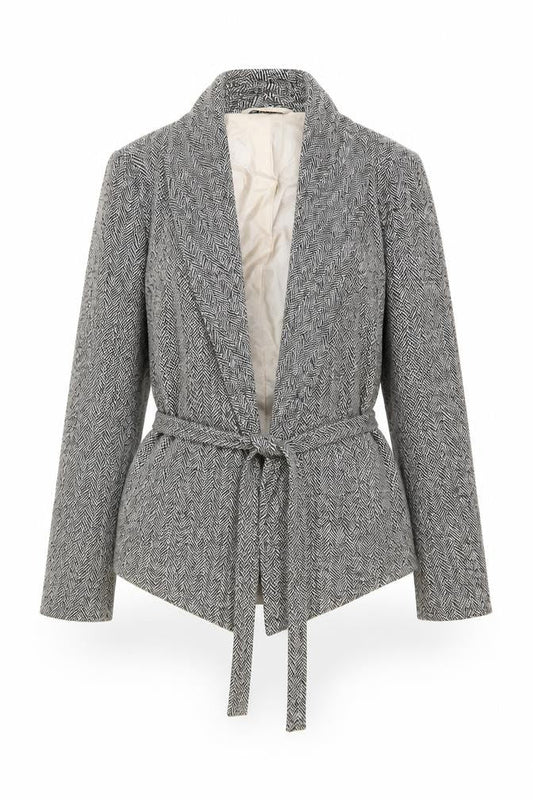 Great Plains Women’s Grey Herringbone Belted Blazer L