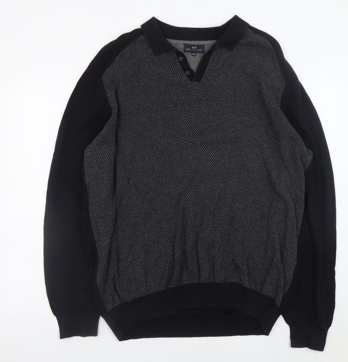 Easy Men’s Black 2XL Collared Long Sleeve Button-Up Cotton Jumper