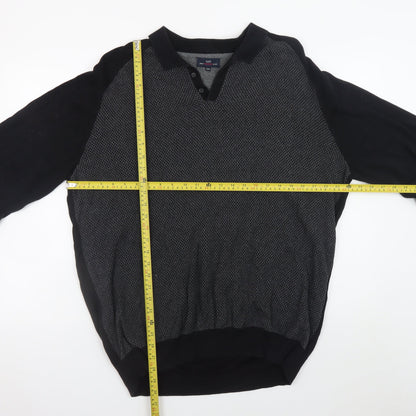 Easy Men’s Black 2XL Collared Long Sleeve Button-Up Cotton Jumper