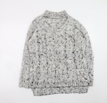 Pimkie Women's Grey Chunky-Knit V-Neck Wool Blend Jumper Size M