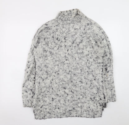 Pimkie Women's Grey Chunky-Knit V-Neck Wool Blend Jumper Size M