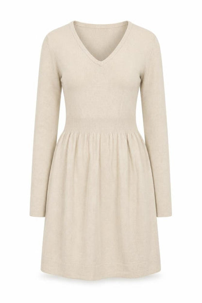 Mango Women Beige Wool Blend Fit & Flare Knit Dress Size S