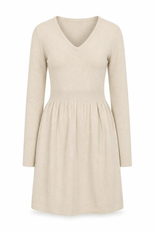 Mango Women Beige Wool Blend Fit & Flare Knit Dress Size S
