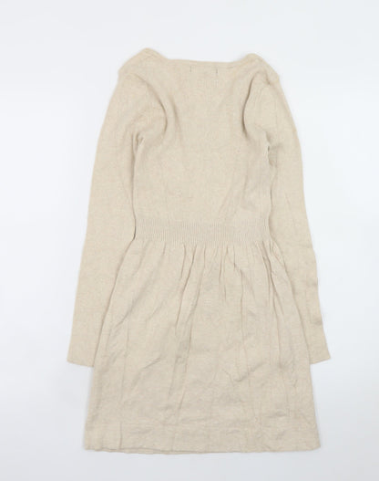Mango Women Beige Wool Blend Fit & Flare Knit Dress Size S