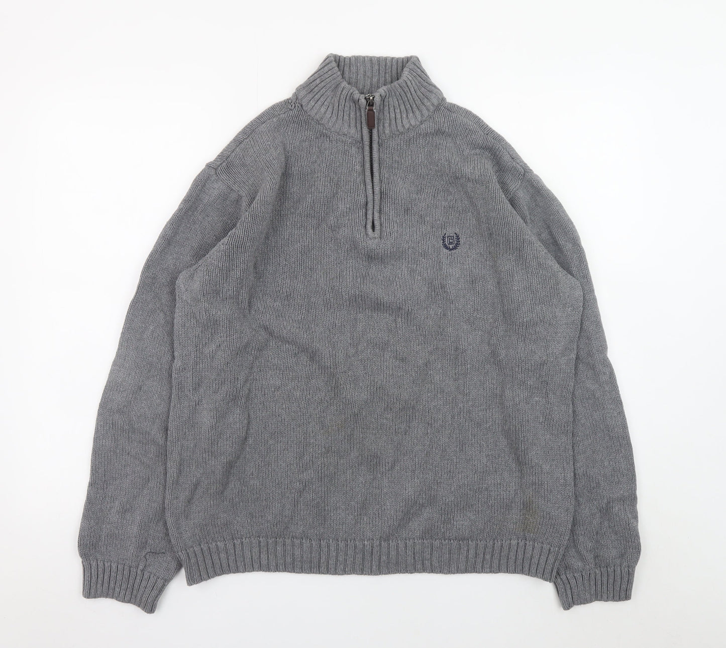 Mens UK Size L Chaps Grey 1/4 Zip Jumper