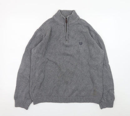 Mens UK Size L Chaps Grey 1/4 Zip Jumper