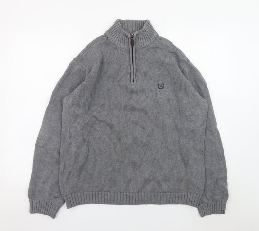 Mens UK Size L Chaps Grey 1/4 Zip Jumper