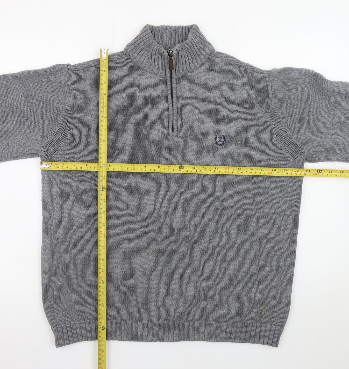 Mens UK Size L Chaps Grey 1/4 Zip Jumper