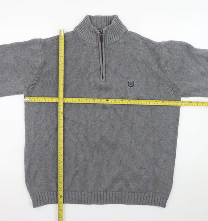 Mens UK Size L Chaps Grey 1/4 Zip Jumper