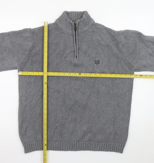 Mens UK Size L Chaps Grey 1/4 Zip Jumper