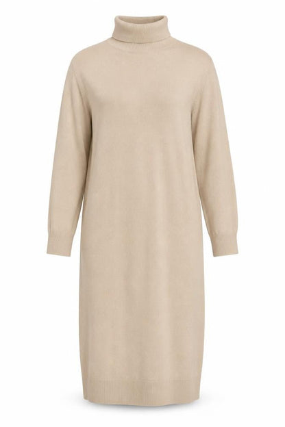 b.young Women’s Beige Roll Neck Midi Knit Sweater Dress M