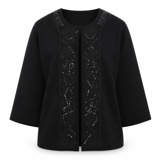 Elvi Women’s Black Long Sleeve Sequin Knit Cardigan Size 2