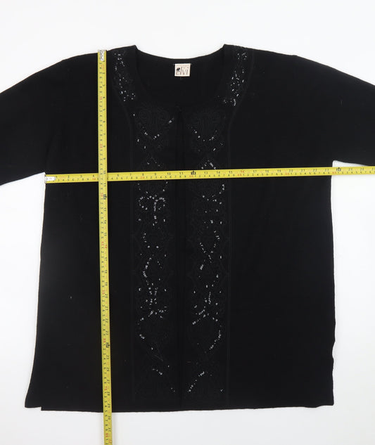 Elvi Women’s Black Long Sleeve Sequin Knit Cardigan Size 2