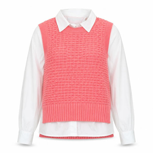Front view of French Connection women’s pink cotton knit sleeveless vest xs
