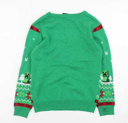 Minecraft Boys Green 8-9 Years Christmas Creeper Pullover Jumper