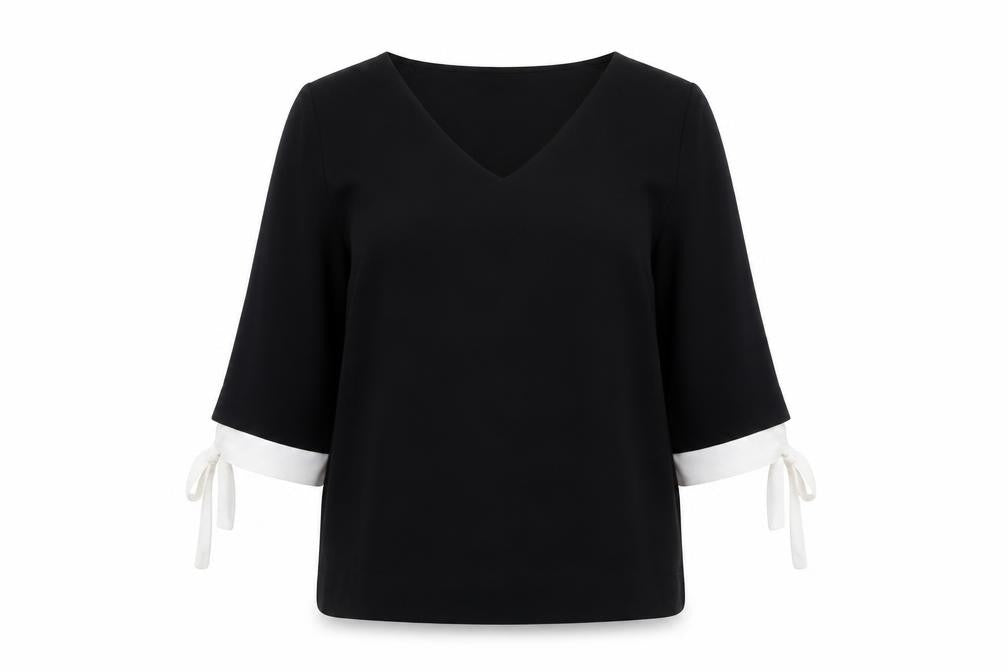 Laura Ashley Women’s Black Tunic Blouse Size 12 Bow Sleeve
