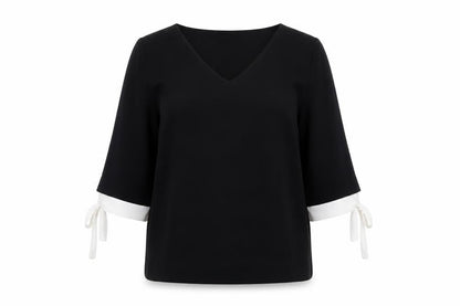 Laura Ashley Women’s Black Tunic Blouse Size 12 Bow Sleeve