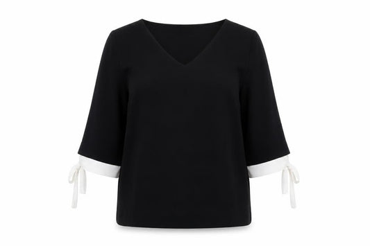 Laura Ashley Women’s Black Tunic Blouse Size 12 Bow Sleeve