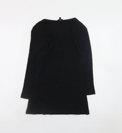 Next Women Black V-Neck Long Sleeve Ribbed Slim Fit Top Size 12