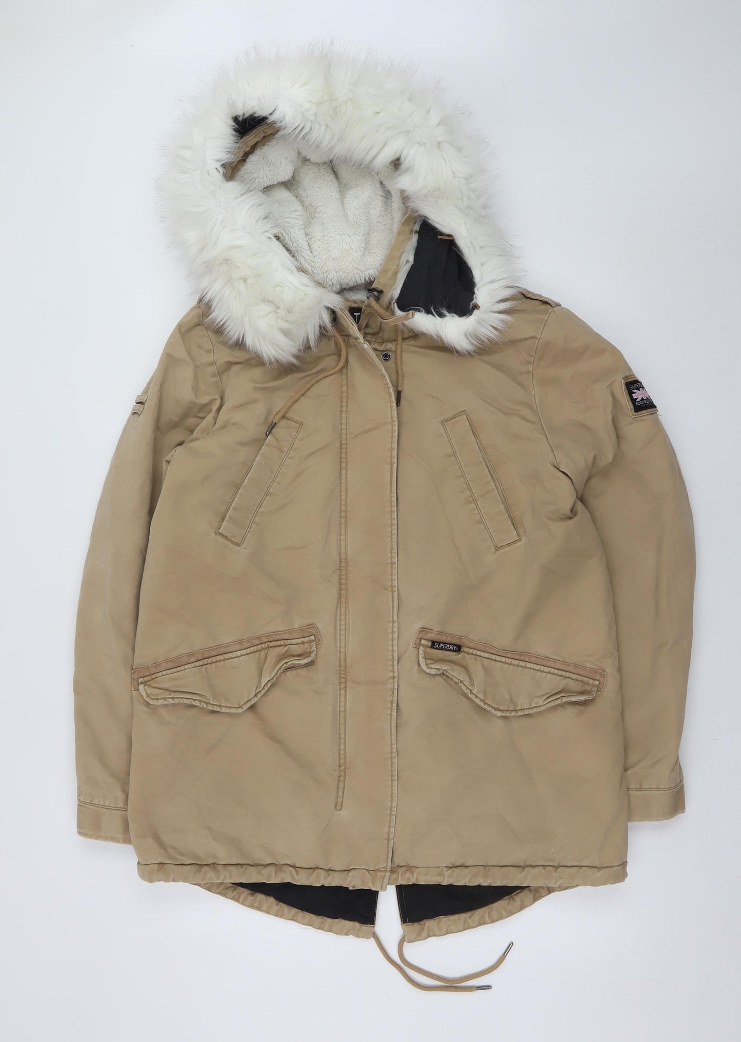 Womens UK Size 12 Superdry Beige Parka Coat