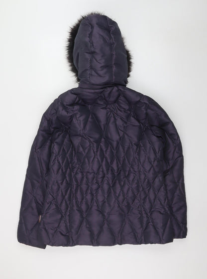 Marks and Spencer Per Una Women's Purple Quilted Faux Fur Hooded Puffer Jacket Size M