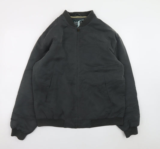 Savatini Men's Black Bomber Jacket Size M 38in Lined Full Zip Casual