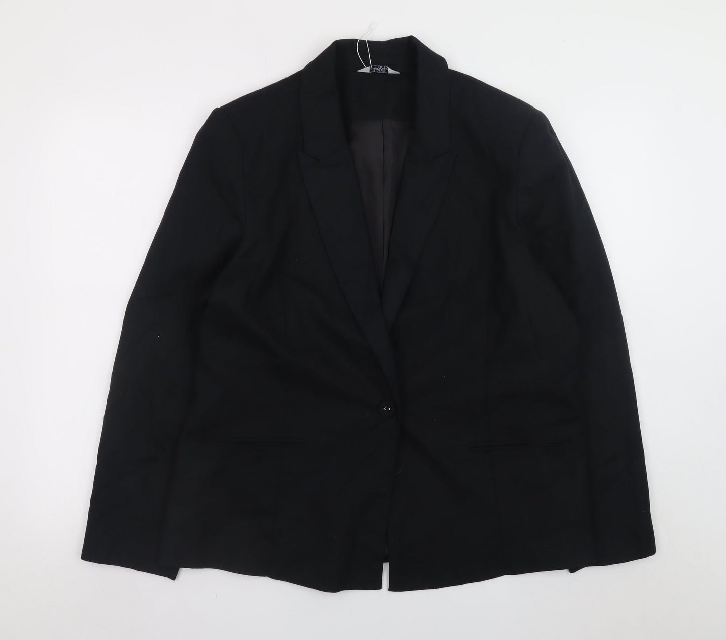 Classic Black Linen Blend Blazer Women Size 18 Single Breasted Lined