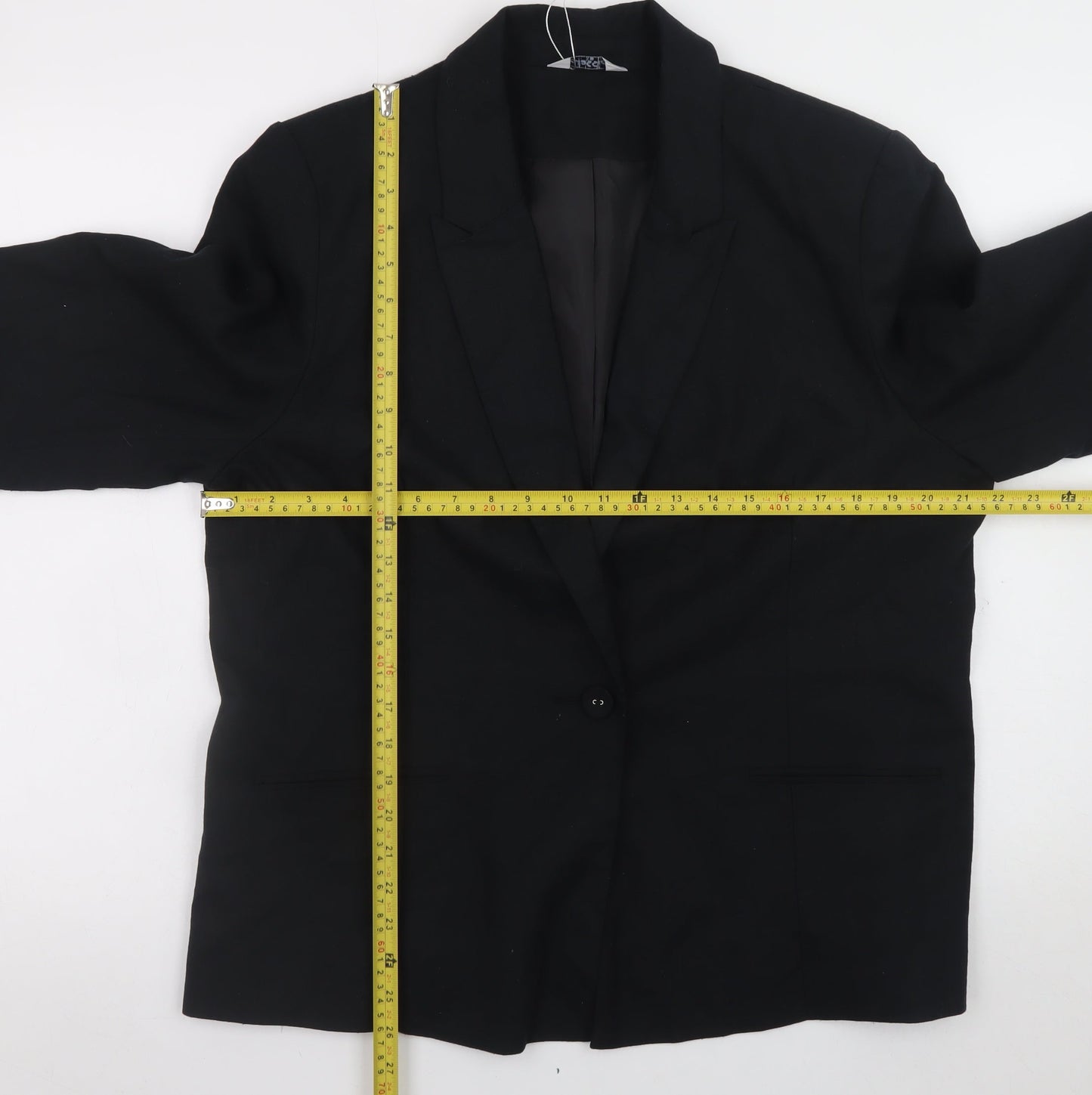 Classic Black Linen Blend Blazer Women Size 18 Single Breasted Lined