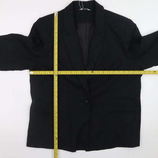 Classic Black Linen Blend Blazer Women Size 18 Single Breasted Lined