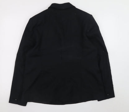 Classic Black Linen Blend Blazer Women Size 18 Single Breasted Lined