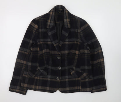 Isle Women's Brown Check Wool Blend Blazer Size 18 Lined Smart Jacket