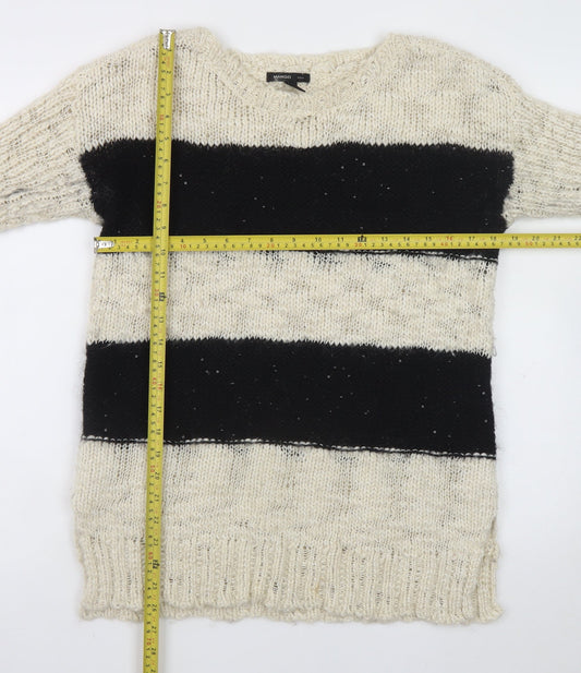 Mango Women’s Black Beige Stripe Knit Wool Blend Jumper Size 14