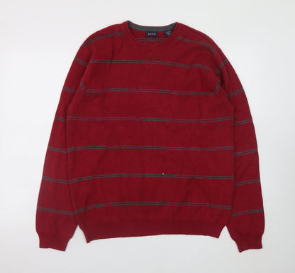 IZOD Men's Red Striped Cotton Crew Neck Jumper Size L