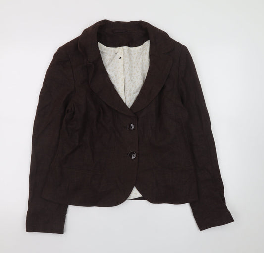 F&F Women Brown Linen Blend Classic Blazer Jacket Size 14