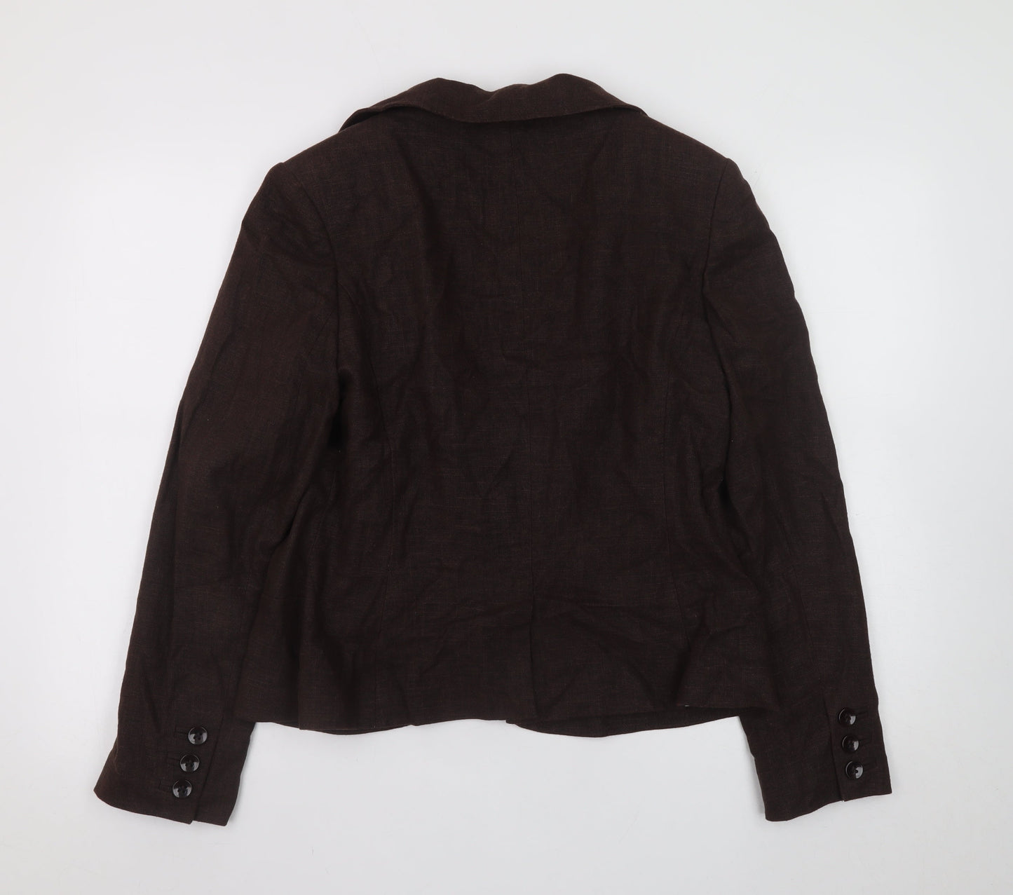 F&F Women Brown Linen Blend Classic Blazer Jacket Size 14