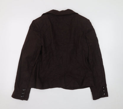 F&F Women Brown Linen Blend Classic Blazer Jacket Size 14