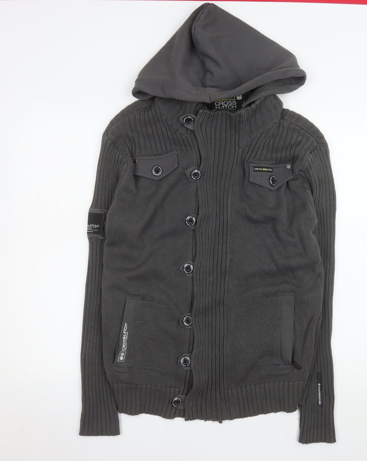 Crosshatch Men’s Grey Hooded Knit Button Jacket XL
